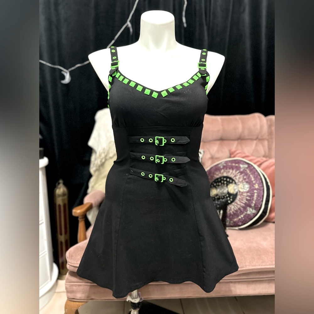 Grave Girls - Dolls Kill - L - Black and Neon Green goth rave girl dress